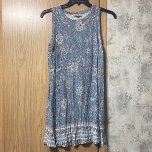 LOFT Blue and Pink Floral Patterned Sleeveless Dress Pre-Owned Size Large Petite